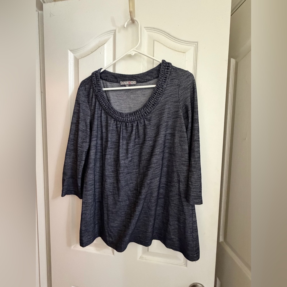 Jana Kos Women's Navy Denim Patterned Blue Top